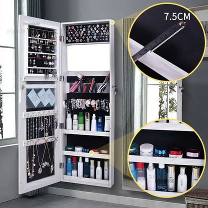 White Vanity Mirror Jewelry Cabinet