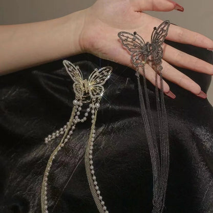 Chic Butterfly Pearl Tassel Hair Clip