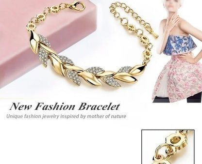 Golden Leaf Crystal Bracelet for Women