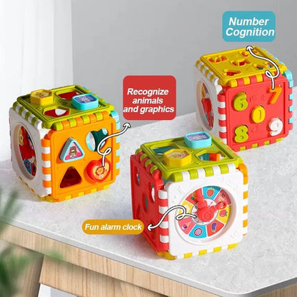 Puzzle Building Block Toy Shape Matching Hexahedron with Number Graphic Cognitive Block for Baby