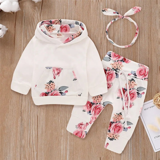 Autumn Baby Girl 3PCS Hooded Outfit