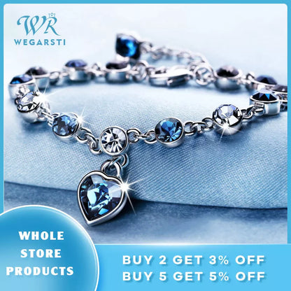 Bracelet coeur en cristal bleu pour femme