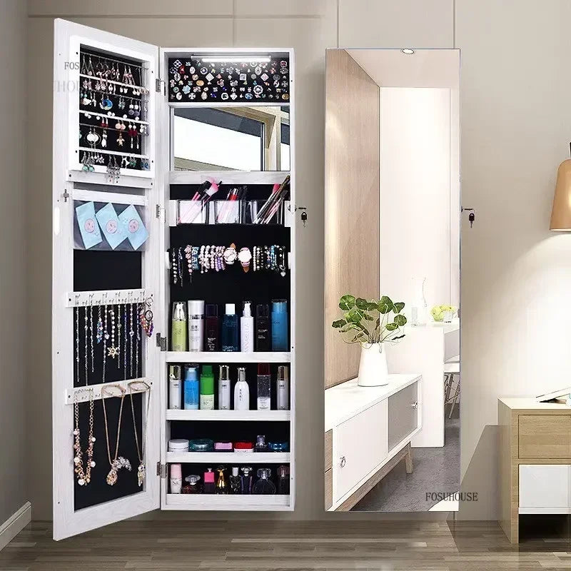 White Vanity Mirror Jewelry Cabinet