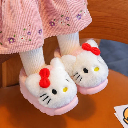 Cartoon Fluffy Kids' Non-Slip Warm Winter Slippers