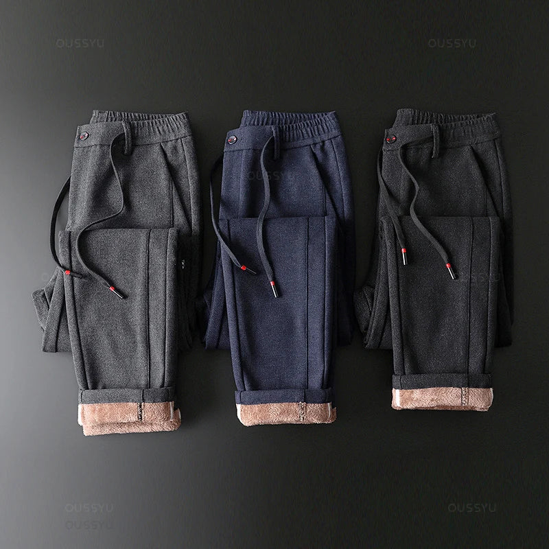 Pantalons décontractés d'hiver doublés de polaire pour hommes