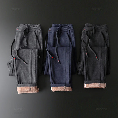 Pantalons décontractés d'hiver doublés de polaire pour hommes