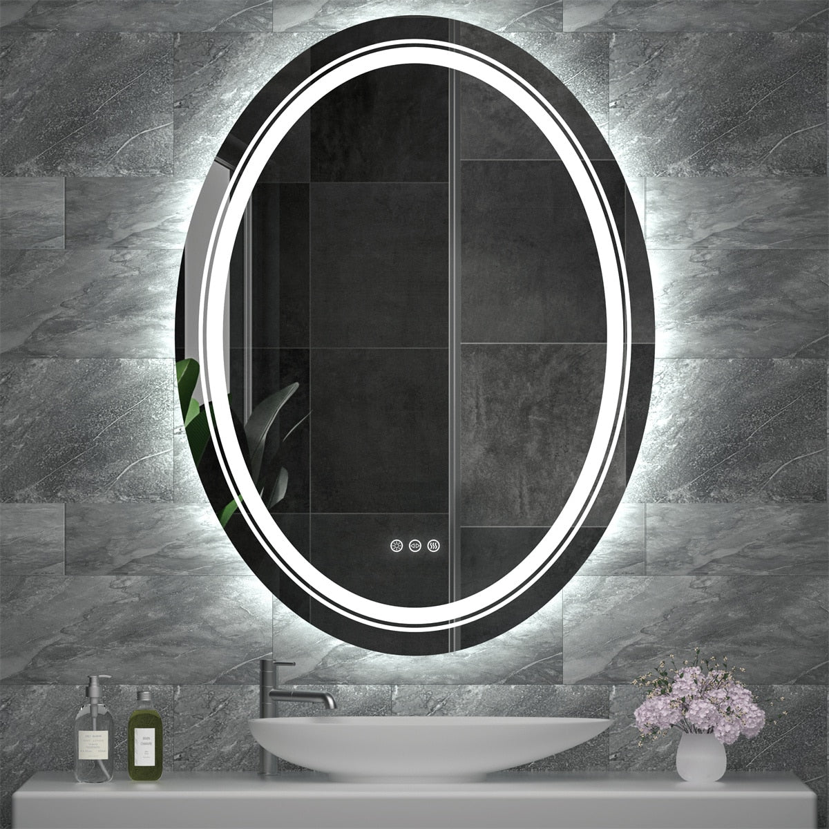 Miroir de salle de bain ovale à LED