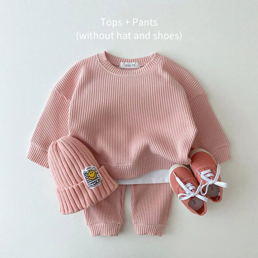 Baby Waffle material clothing suit for boys and girls