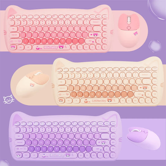 Niedliches rosa Cartoon-Tastatur- und Maus-Set