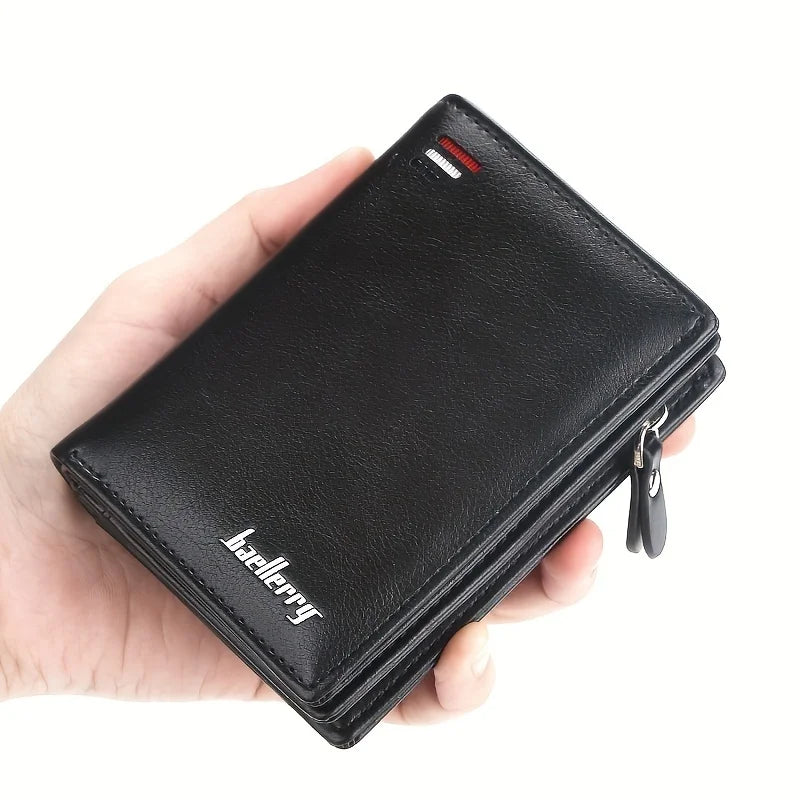 Men's PU Leather Short Wallet with Zipper Coin Pocket