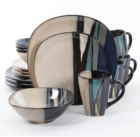 Service de table 12 pièces en grès gris goutte à goutte