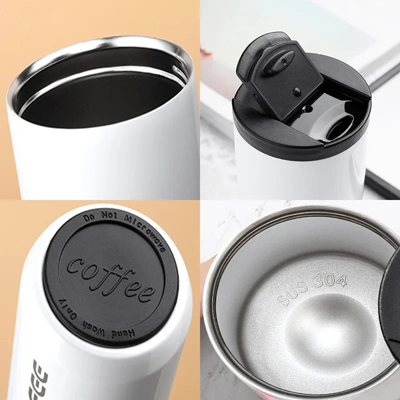 Tasse à café en acier inoxydable de 400 ml – Thermos de voyage isolé avec couvercle