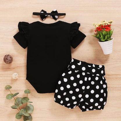 Adorable 3Pc Black Bodysuit Set for Baby Girl