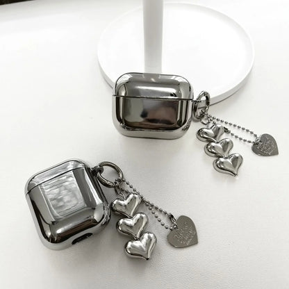 Electroplated Silver AirPods Case - Heart Keyring