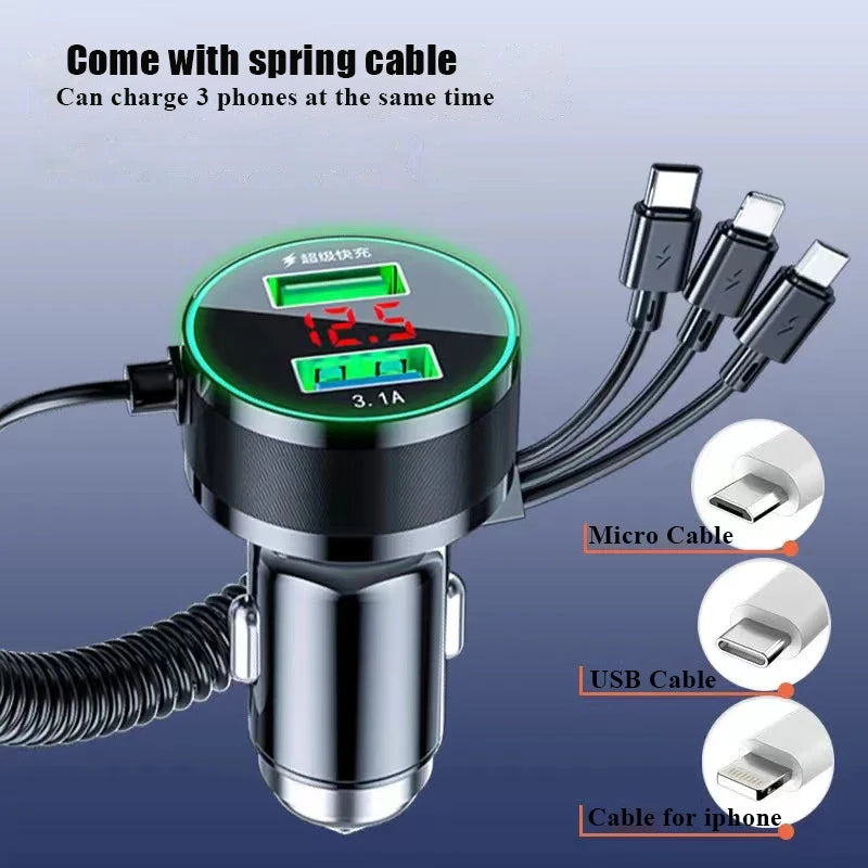 150W USB Car Charger Adapter - Fast Charge with 3-in-1 Cable