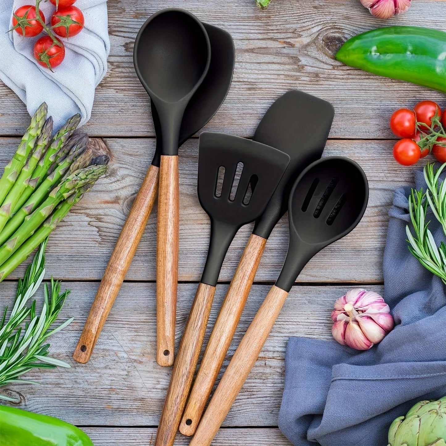 Wooden Handle Heat Resistant Kitchen Utensils Set