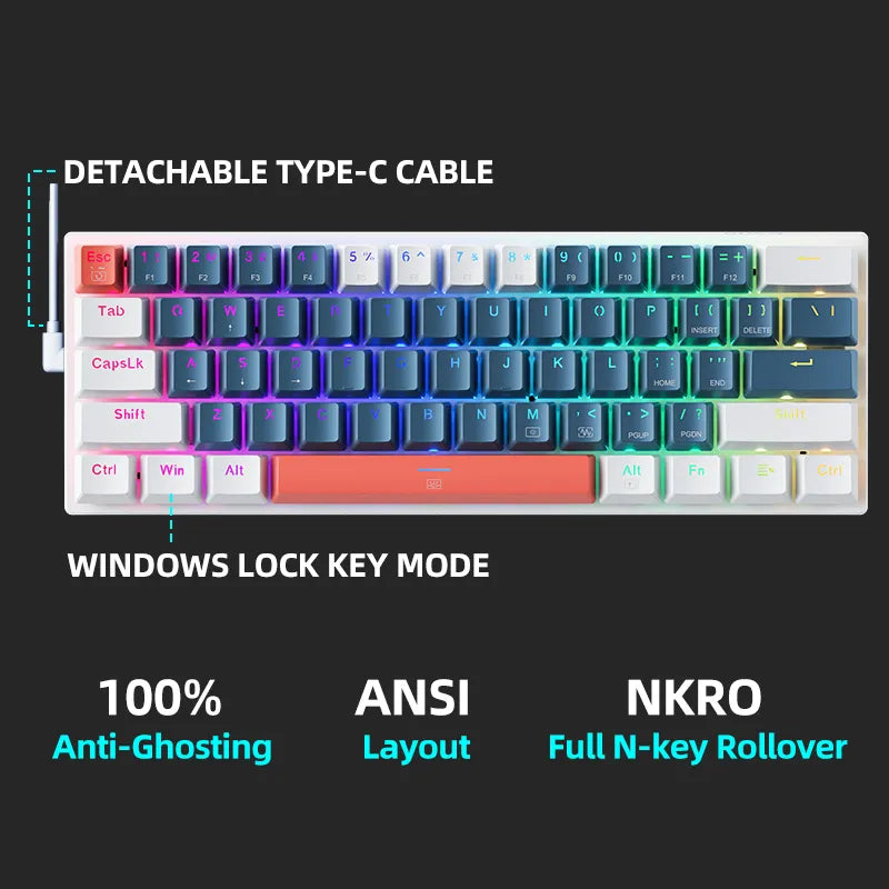 gaming keyboard, mechanical gaming keyboard, mini gaming keyboard, 61 key keyboard, rgb keyboard, keyboard mechanical