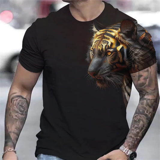 T-shirt d'été à imprimé tigre 3D pour hommes