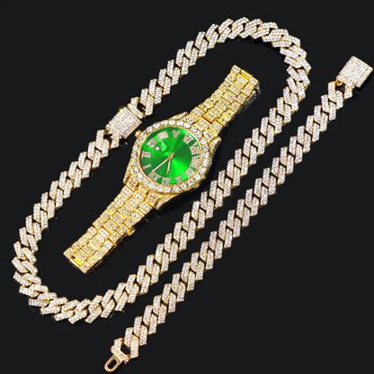 Hip Hop Bling Trio Cuban Chain Jewelry Set