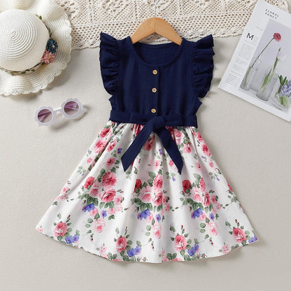 Lace Sleeve Floral Dress for Girls 3-8Y