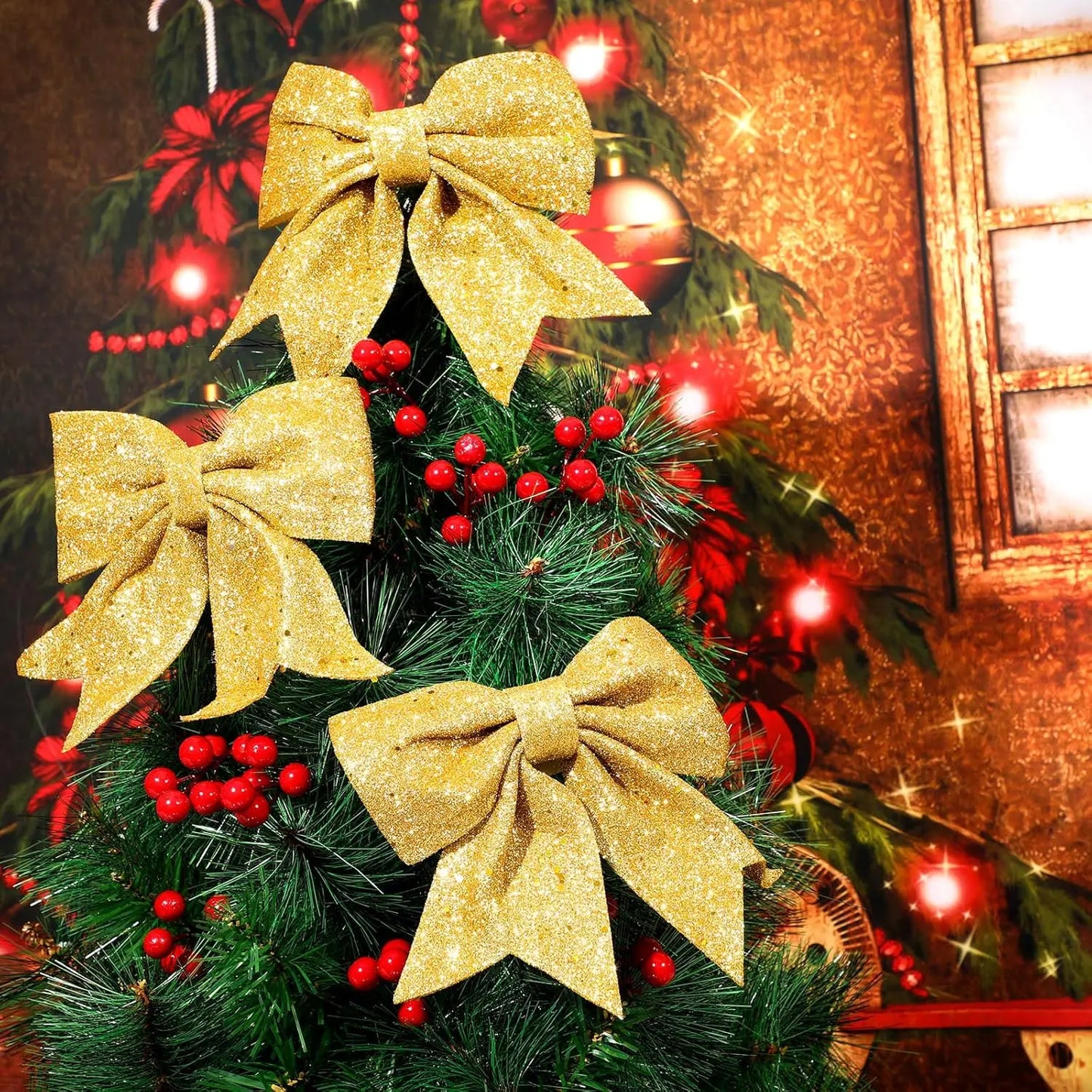 Décoration d'arbre de Noël étoiles à paillettes dorées/argentées