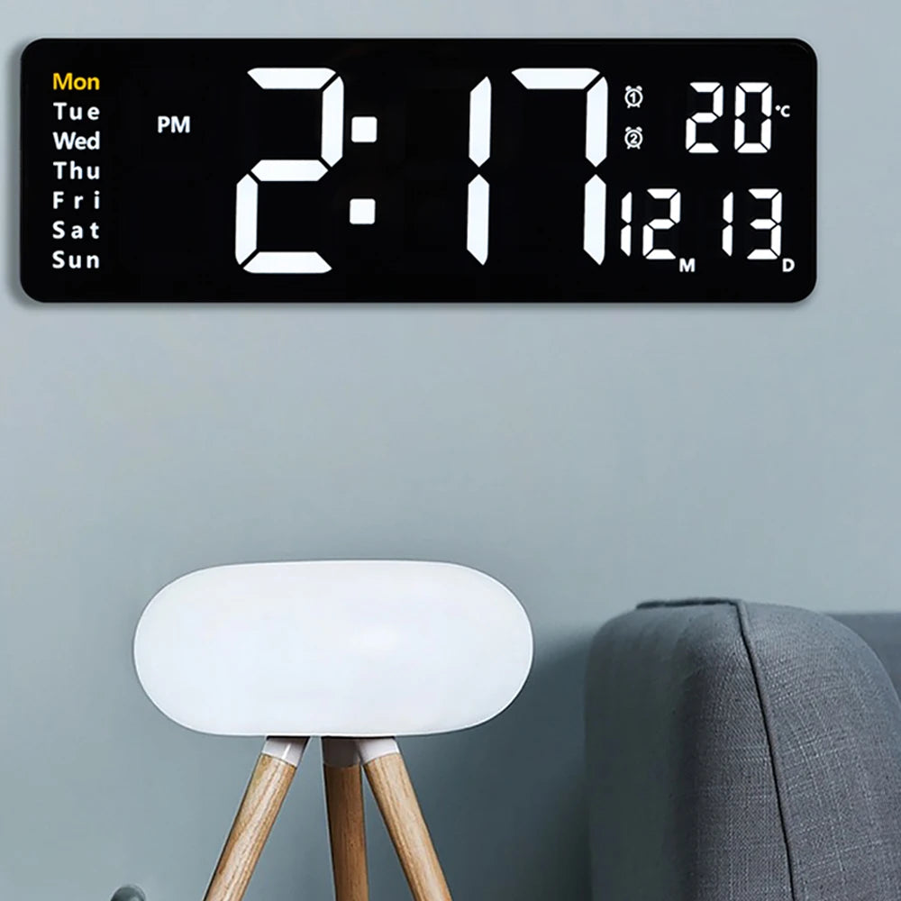 Large Digital LED Wall Clock with Dual Alarms & Temperature Display