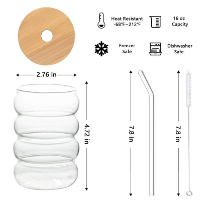 Glass Cup with Lid Straw Heat-resistant Wave Cup