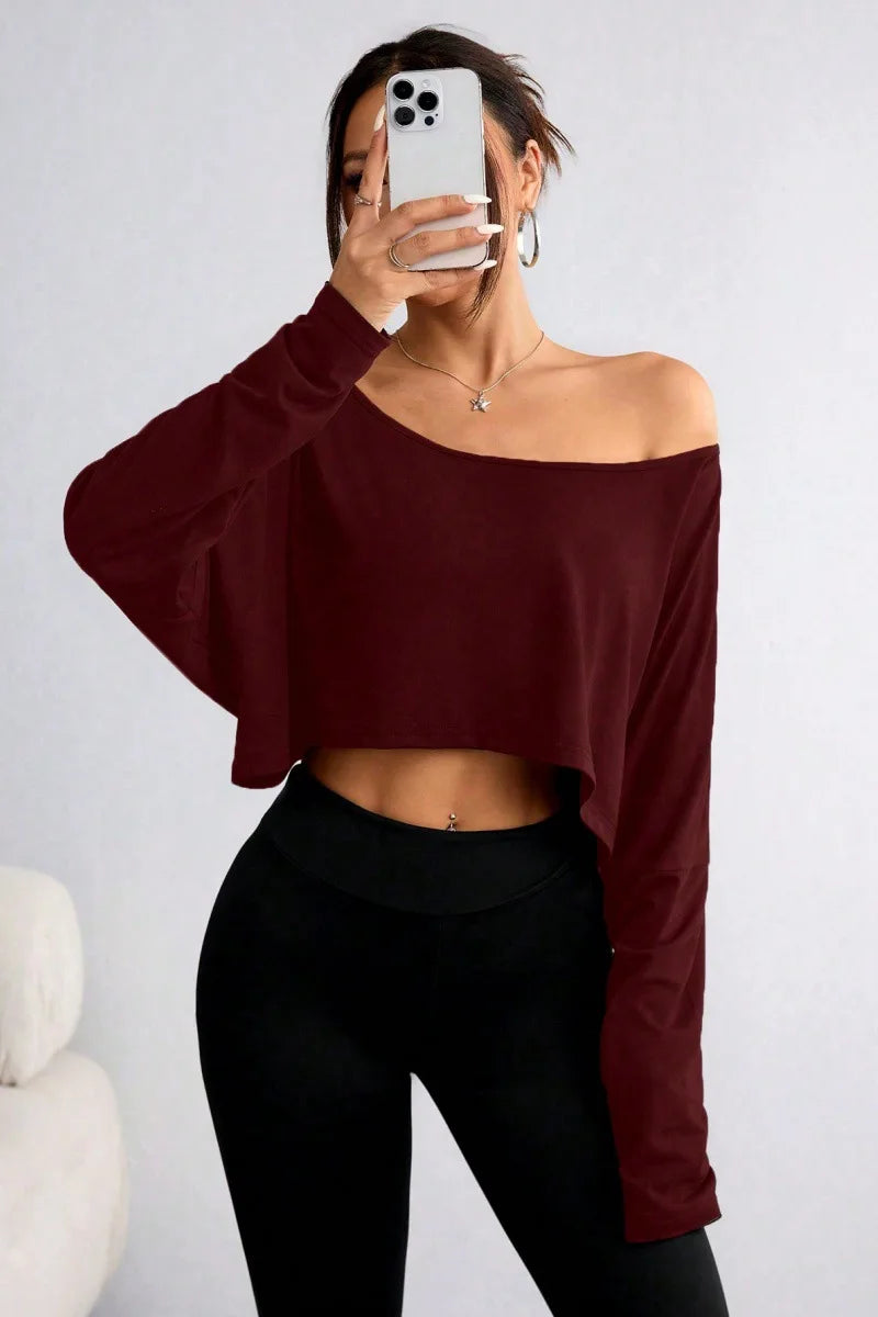 Women's Long Sleeve Loose Collar T Shirt