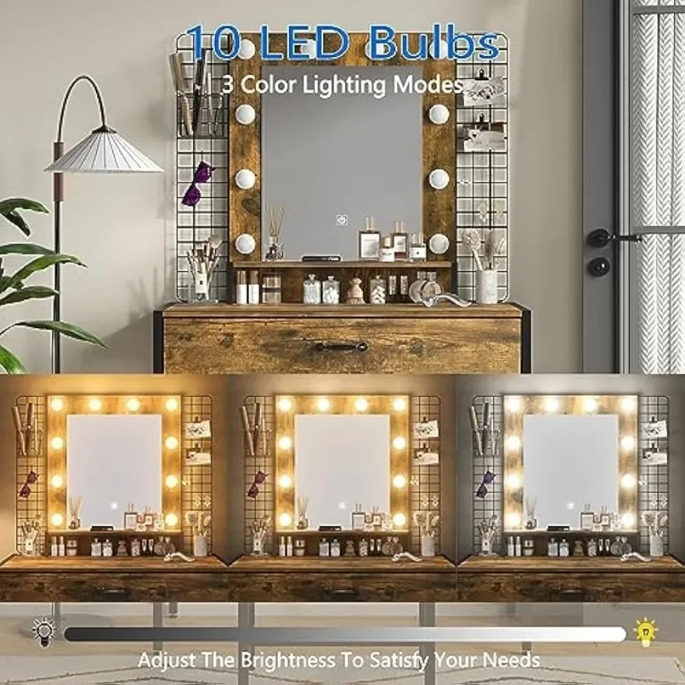 Vanity Desk Set with Mirror & Lights