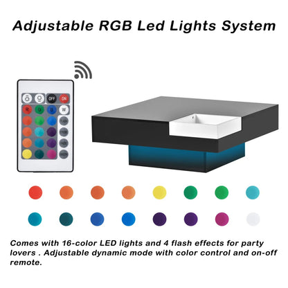 Coffee Table with Detachable Tray and Plug-in 16-color LED