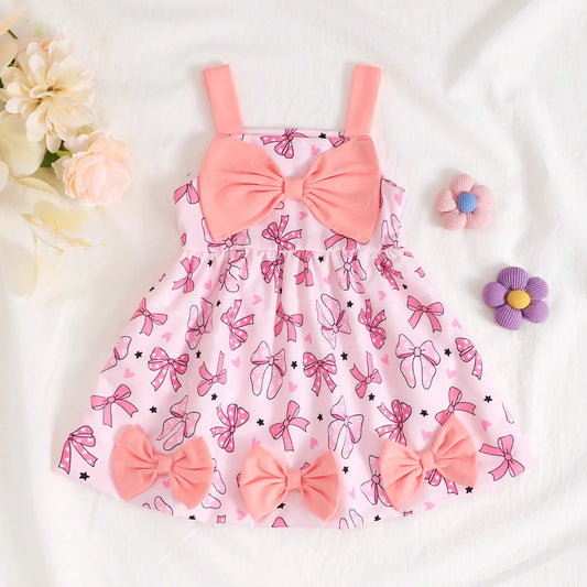 Baby Mädchen Kurzarm Freizeitkleid mit Schleife und Kaninchen-Print