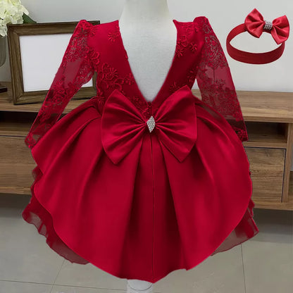 Robe de soirée brodée rouge pour toute-petite fille