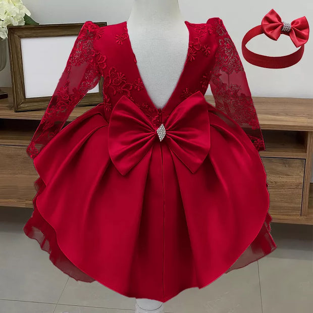Red Embroidery Party Dress for Toddler Girl