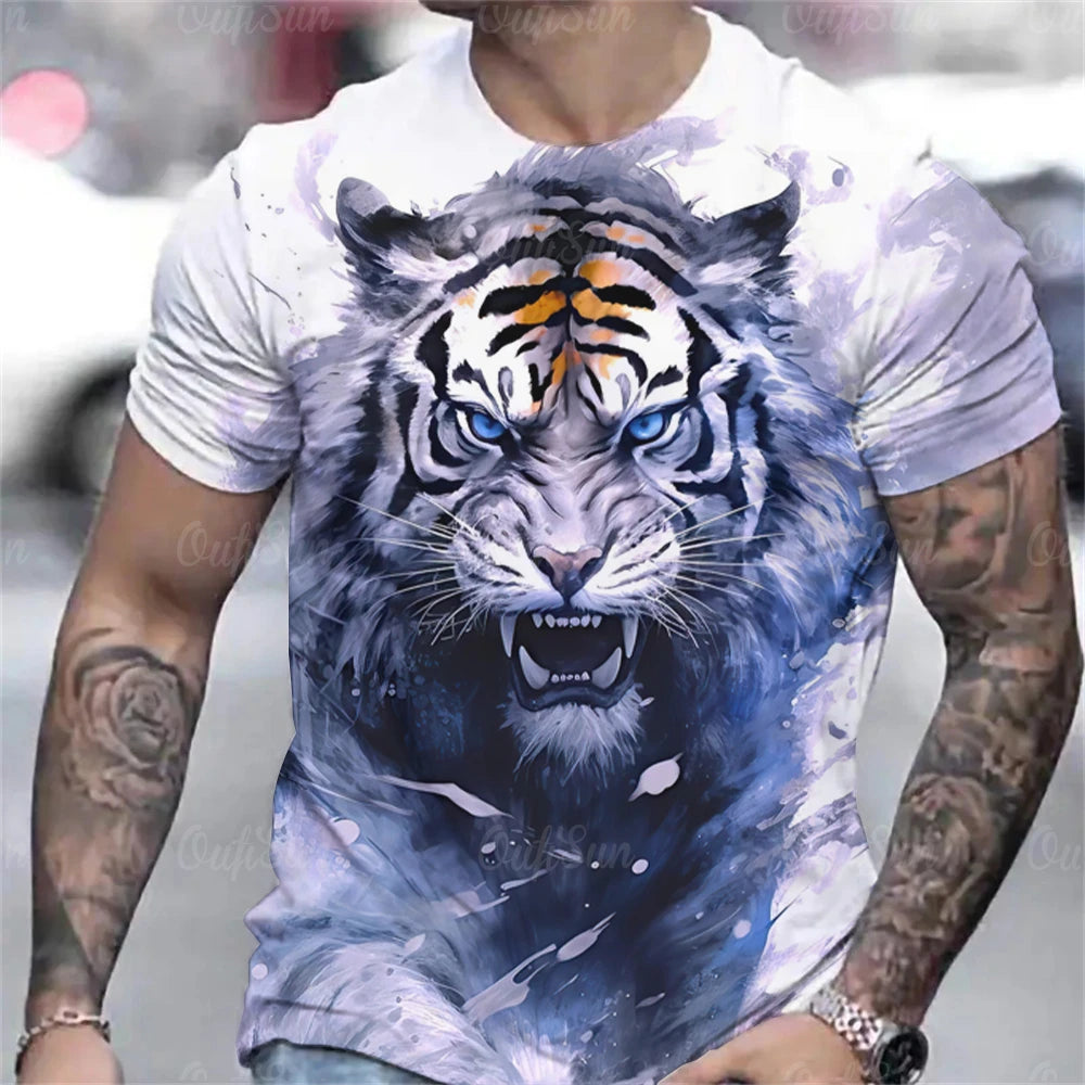 T-shirt d'été à imprimé tigre 3D pour hommes