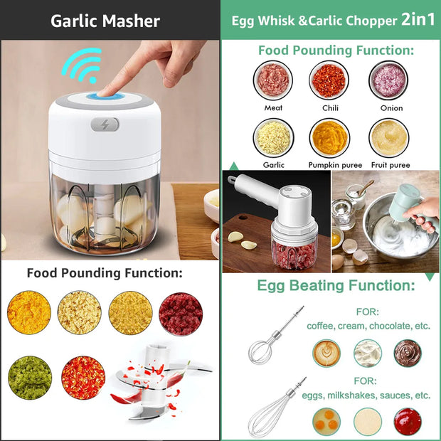 Electric Kitchen Food Chopper Mini Garlic Masher