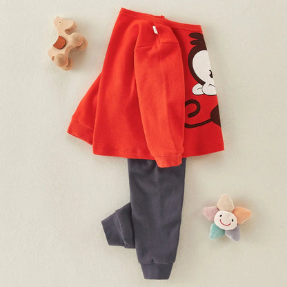 Gemütliches Kinder-Pyjama-Set mit Rundhalsausschnitt und Tiermotiv