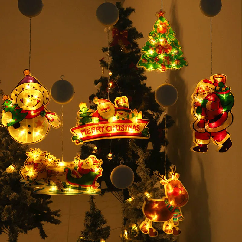 Lumières de fenêtre de Noël à LED avec décor de silhouette clignotante