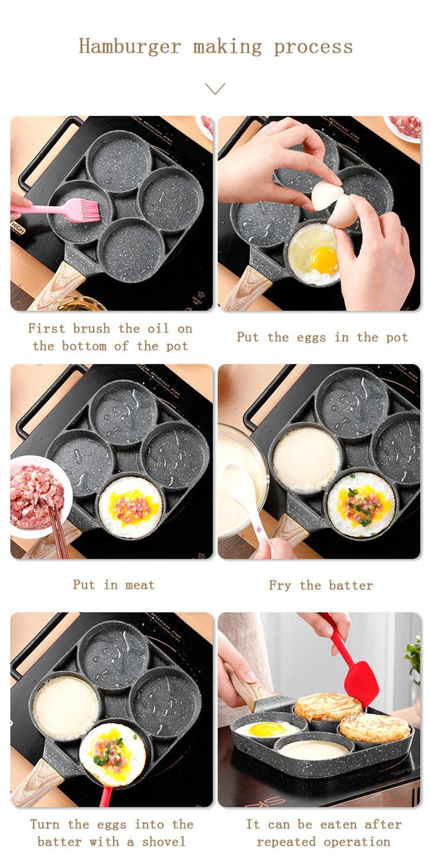 4-hole Omelet Pan Frying Pot Thickened Non-stick Egg Pancake Steak Cooking Pan Hamburg bread Breakfast Maker Induction cooker
