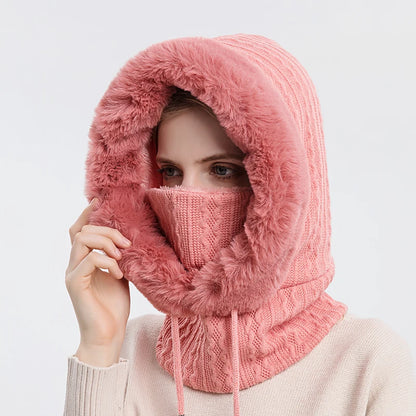 Women's Winter Fur Cap & Mask Set - Knitted Cashmere Balaclava