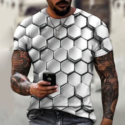 T-shirt surdimensionné à col rond Hip Hop 3D pour hommes