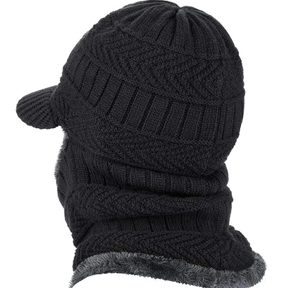 Men's Winter Beanie & Scarf Set - Knitted Wool Hat