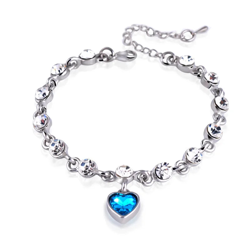 Bracelet coeur en cristal bleu pour femme