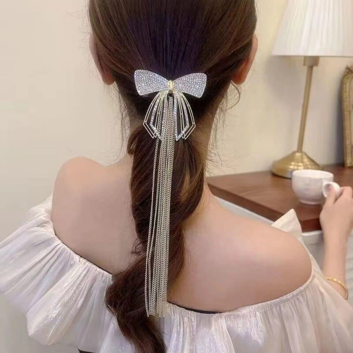 Chic Butterfly Pearl Tassel Hair Clip