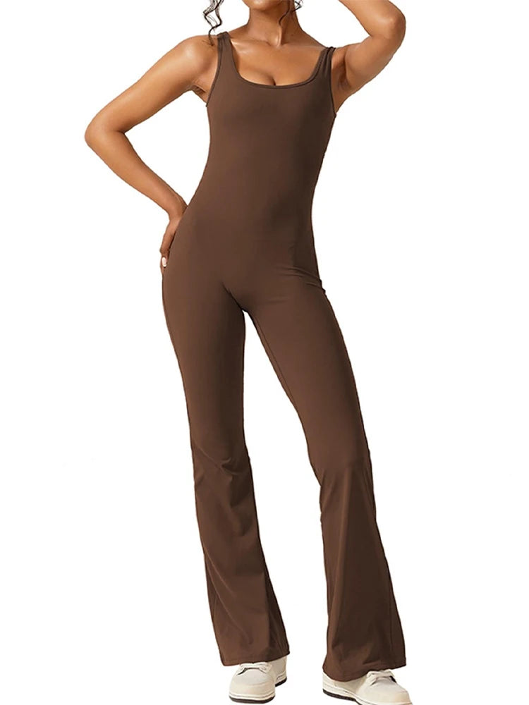 Ärmelloses Einteiler-Sport-Yoga-Kleidung mit Hüftheben für Damen mit U-Ausschnitt