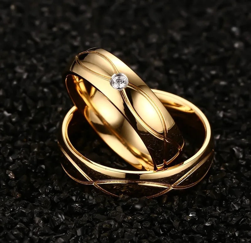 Gold Stainless Steel Wedding Bands for Couple