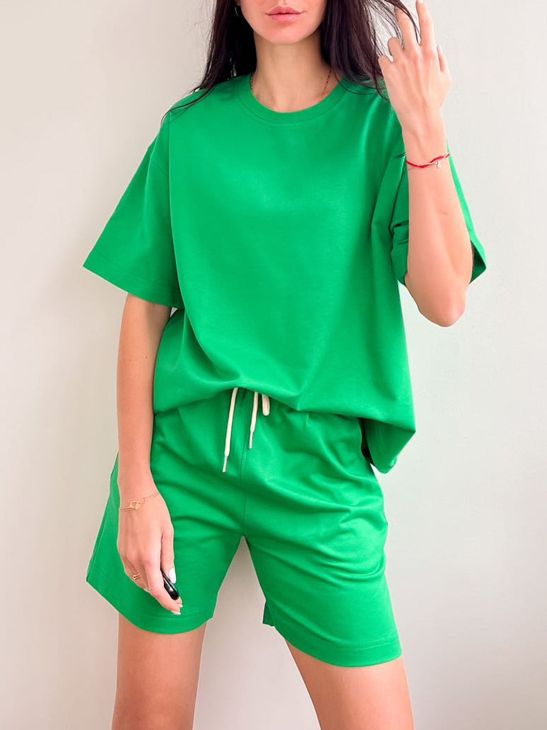 Green Summer Cotton Women's Tracksuit