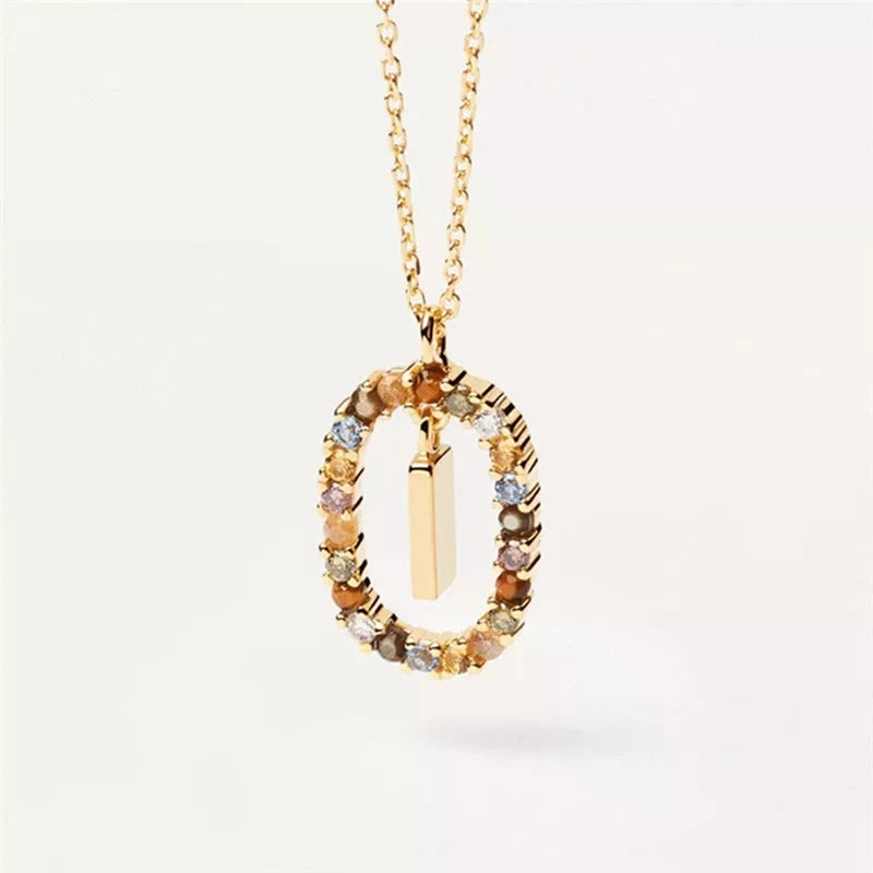 Collier pendentif alphabet A-Z en zircon à longue chaîne
