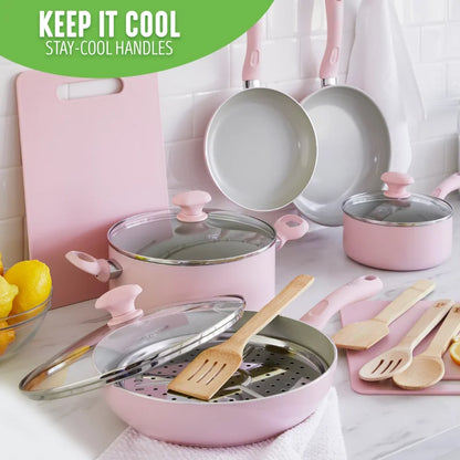 Pink Ceramic Nonstick Cookware Set