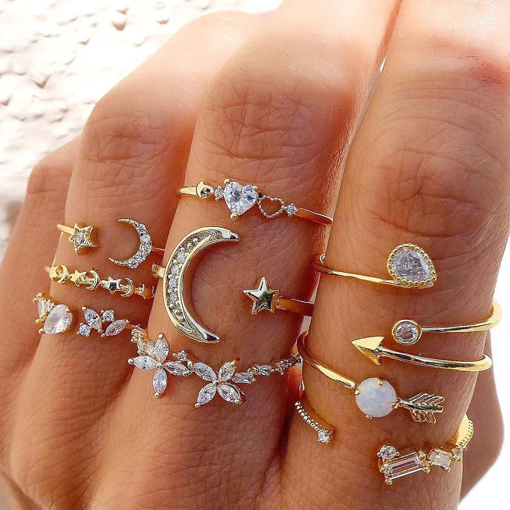 ring set, ring women, ring set for women, butterfly ring, crystal ring, star ring, moon ring, heart rings, cross ring, moon star ring, ladies ring, moon and star ring, gold ring set, women's butterfly ring
