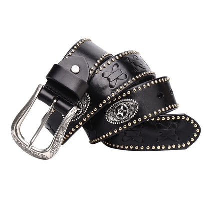 Braided Rivets Cowboy Belt - High Quality Leather